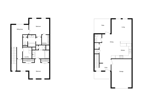 Floor plan for 2 beds, 2.5 baths, 1475 sqft